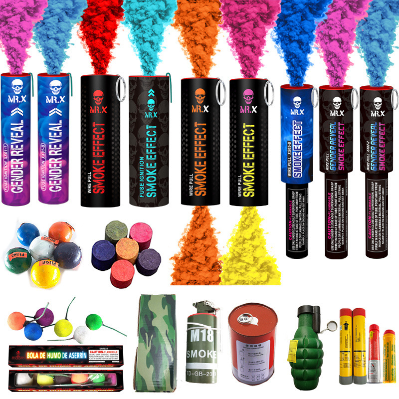 Chinese Wholesale Custom Color Smoke Daytime Fireworks Signal Flares Gender Reveal Smoke Grenades for Wedding Smoke Flares