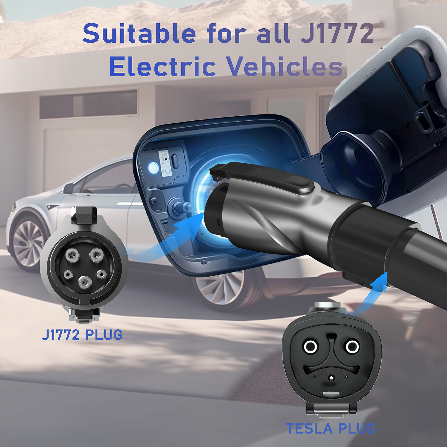 tesla to j1772 adapter supports up to 48a charging   max 48 amp & 250v  tesla to j1772 adapter