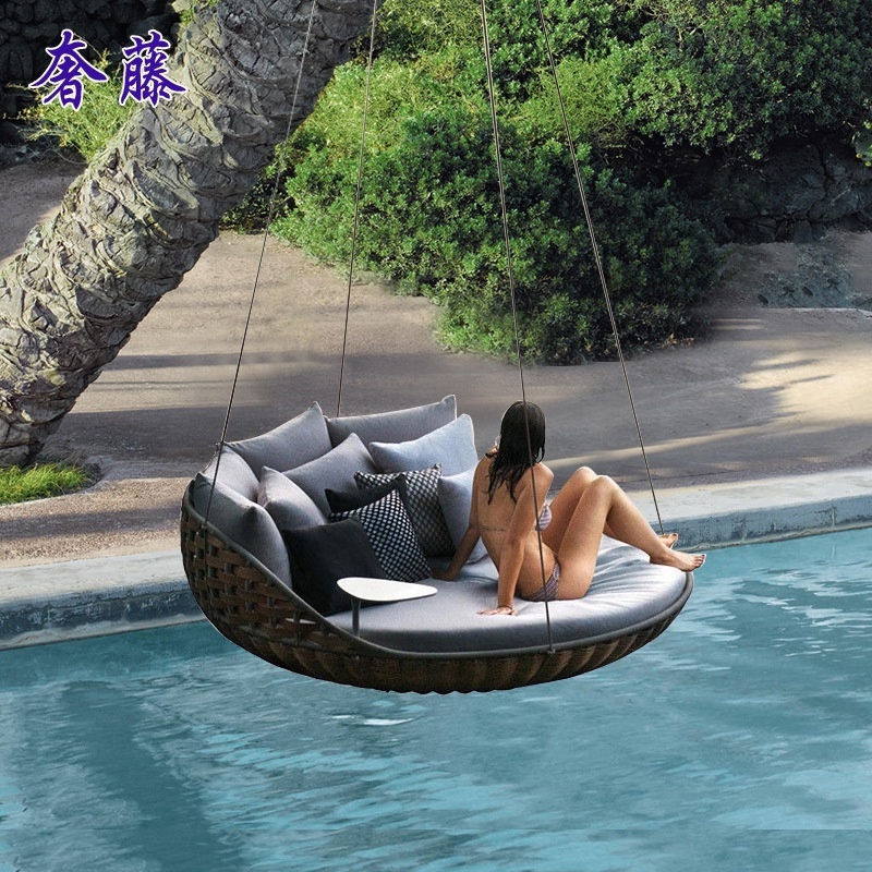 outdoor garden lounger patio furniture sunbed wicker hanging daybed with cushion