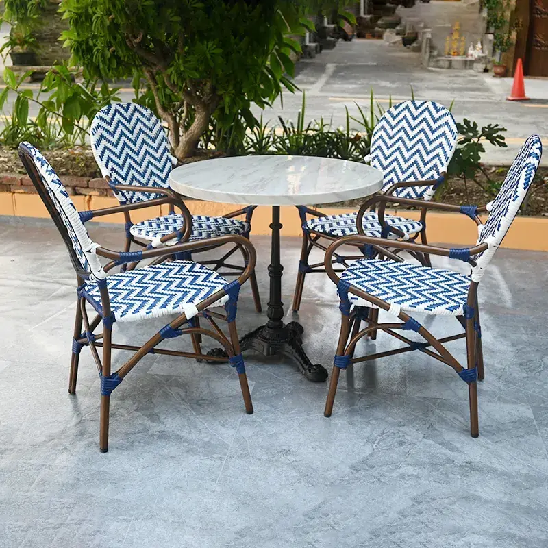 MANDELA Cafe Hotel French Style Bistro Rattan Table And Chairs Outside Patio Garden Chair Restaurant Furniture set