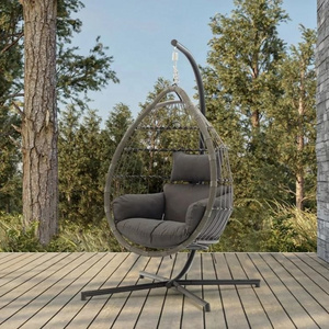 MANDELA Hot sell outdoor patio hanging rattan swing egg chair with stand wicker hanging chair