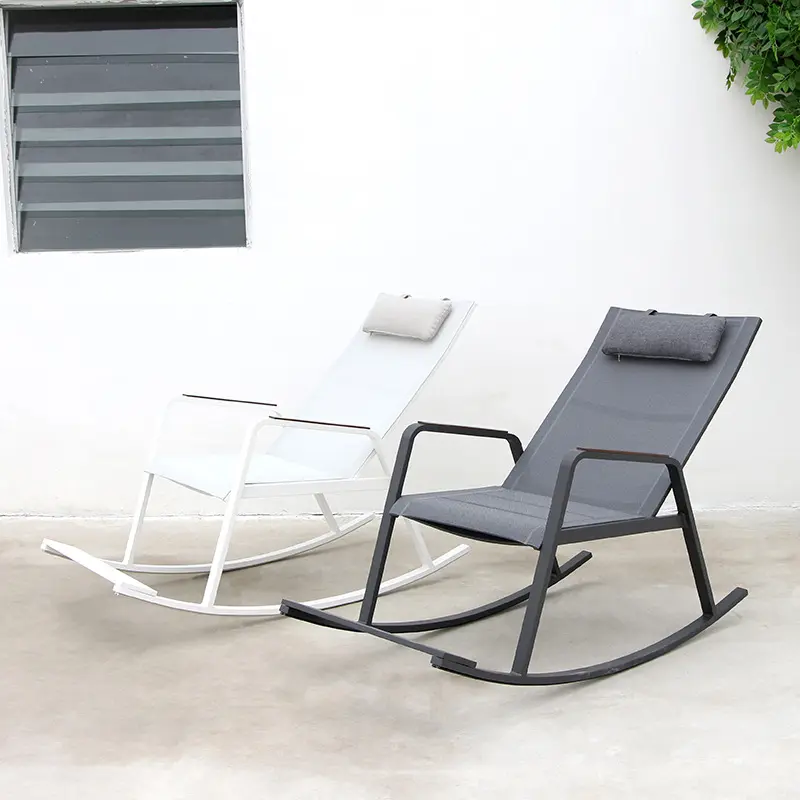 Swimming Pool Chair wide arm Aluminum Sun Lounger Black White Outdoor Portable Rocking Reclining Beach Chair