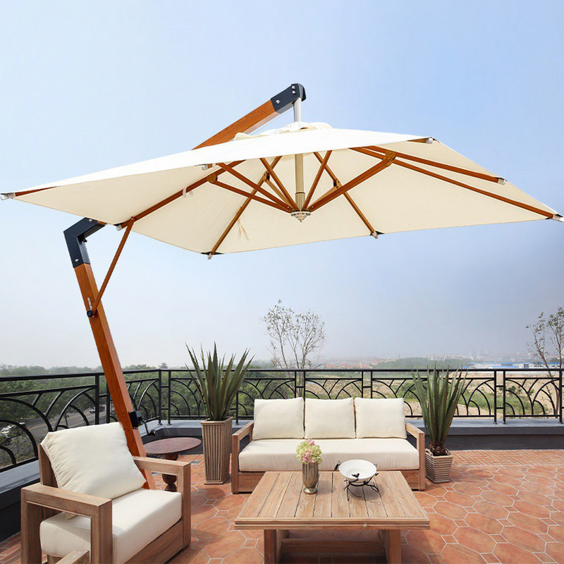 outdoor wood grain hanging waterproof umbrella cantilever garden beach patio sun parasol aluminum restaurant