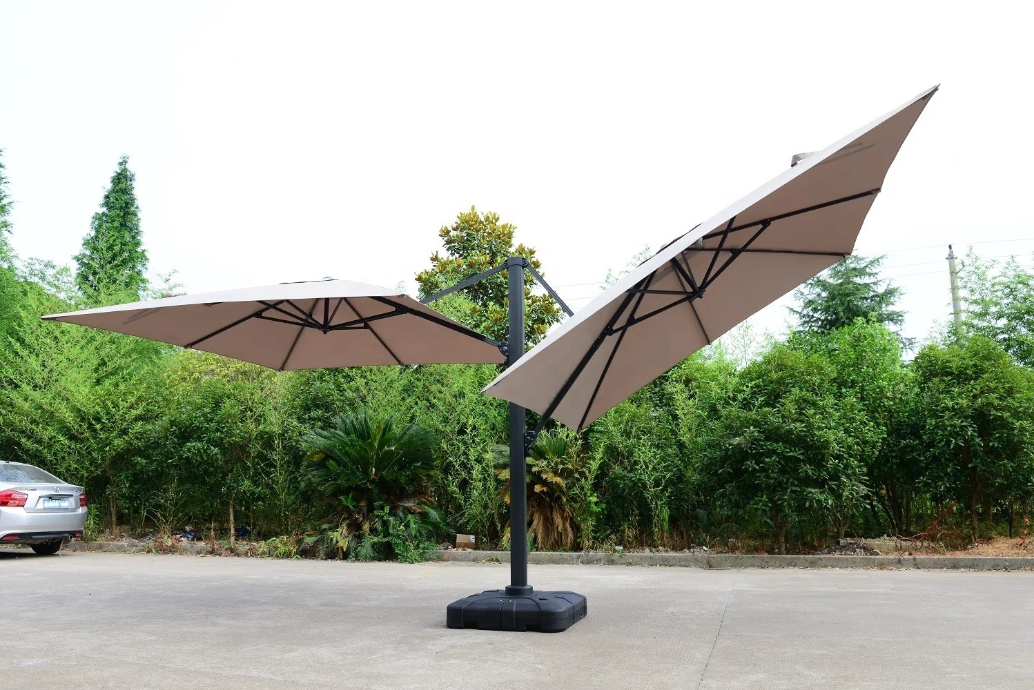 Aluminum garden double head roman umbrella custom 360 Degree Rotation Patio Cantilever Offset Umbrella