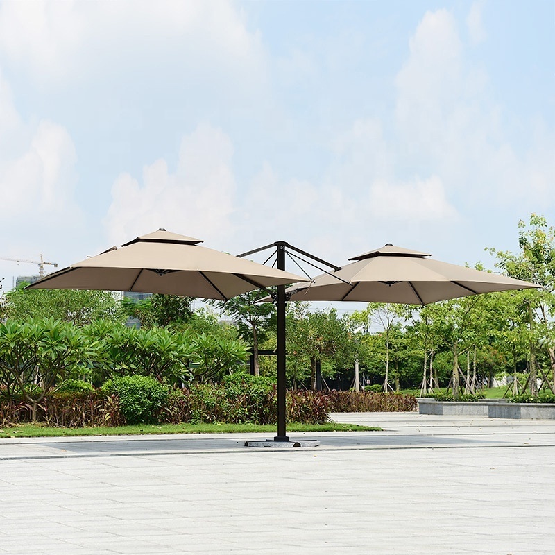 Aluminum garden double head roman umbrella custom 360 Degree Rotation Patio Cantilever Offset Umbrella