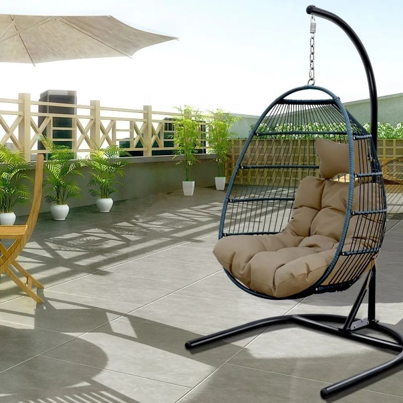 MANDELA Patio Swings Hanging Chair Single Seat Outdoor Garden Egg Chair Swing with Stand