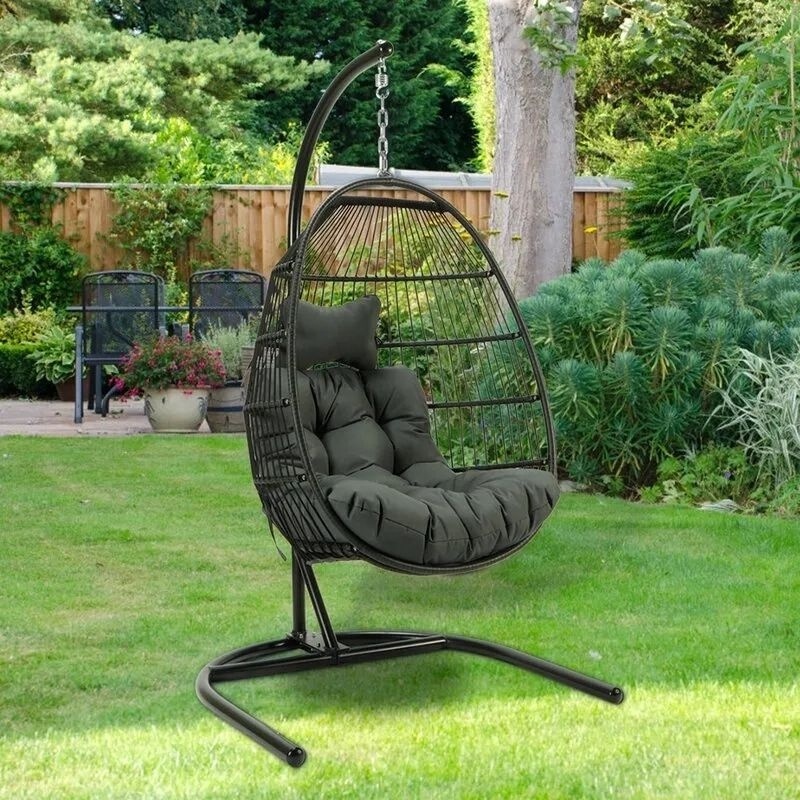 MANDELA Patio Swings Hanging Chair Single Seat Outdoor Garden Egg Chair Swing with Stand