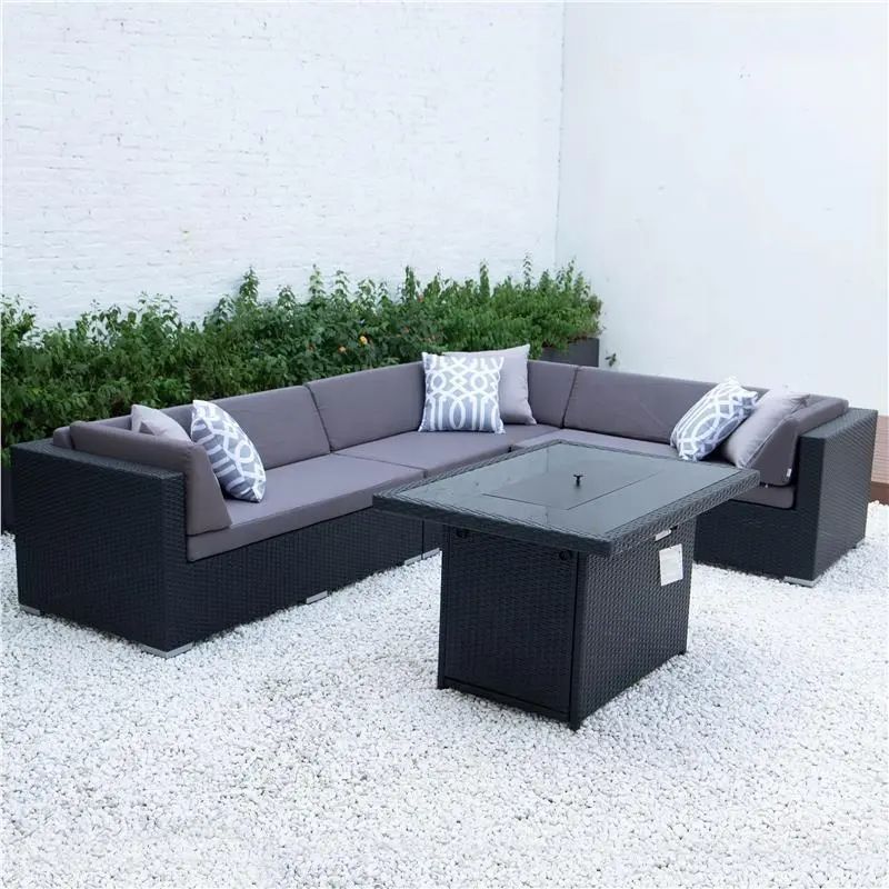 MANDELA Patio Garden Outdoor Furniture Sets With Fire Pit Table Modern Rattan Sofa Waterproof Sectional Sofa Set