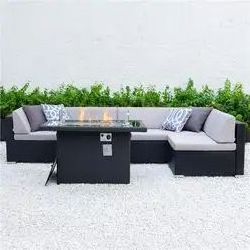 MANDELA Patio Garden Outdoor Furniture Sets With Fire Pit Table Modern Rattan Sofa Waterproof Sectional Sofa Set