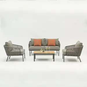 rattan garden furniture set Waterproof Indoor And Outdoor Sofa With Footrest Fabric Living Room Furniture Sets