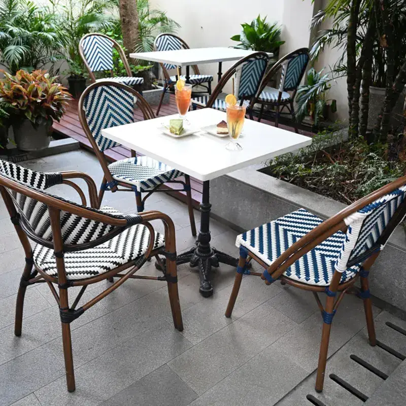 MANDELA Cafe Hotel French Style Bistro Rattan Table And Chairs Outside Patio Garden Chair Restaurant Furniture set