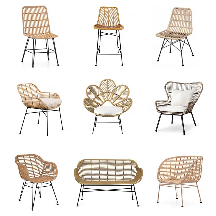 MANDELA High quality boho chair modern pe ratan outdoor metal stack dining chair garden peacock rattan chair supplier