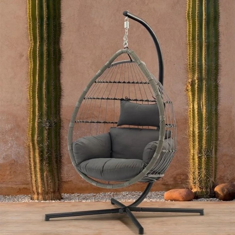 MANDELA Hot sell outdoor patio hanging rattan swing egg chair with stand wicker hanging chair