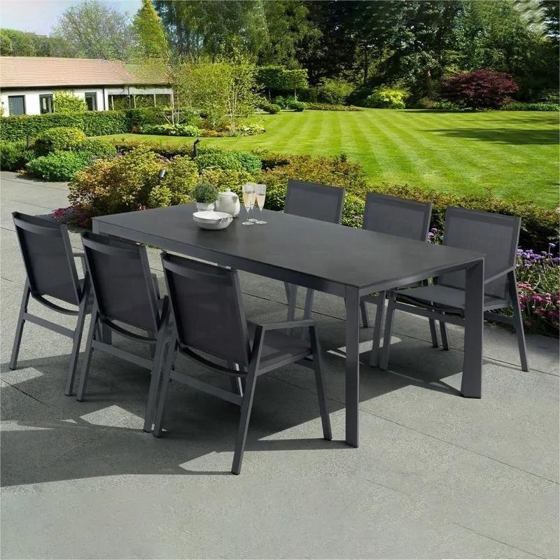 Contemporary Indoor Outdoor Use Ceramic Top Aluminium Frame Dining Table Rectangle Black Dinning Table Set