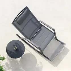 Swimming Pool Chair wide arm Aluminum Sun Lounger Black White Outdoor Portable Rocking Reclining Beach Chair