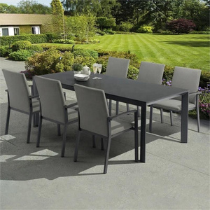 Contemporary Indoor Outdoor Use Ceramic Top Aluminium Frame Dining Table Rectangle Black Dinning Table Set