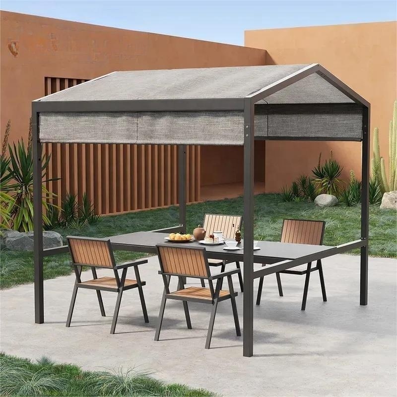 Hot Sale Light Weight Steel Material Outdoor Patio Dining Furniture Stack 6 8 Garden Chair Table Set