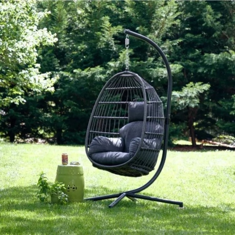 MANDELA Hot sell outdoor patio hanging rattan swing egg chair with stand wicker hanging chair