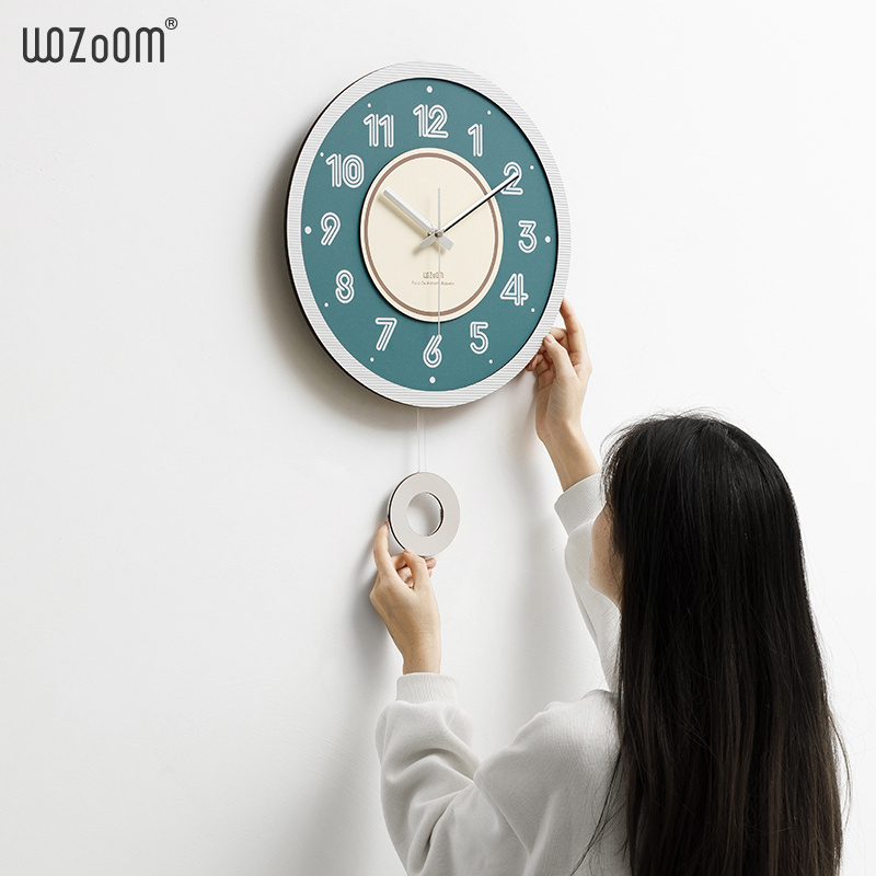 WOZOOM Modern Nordic Style Wall Pendulum Clock 30cm Acrylic MDF Art with Quartz Movement and Battery Powered Needle Display