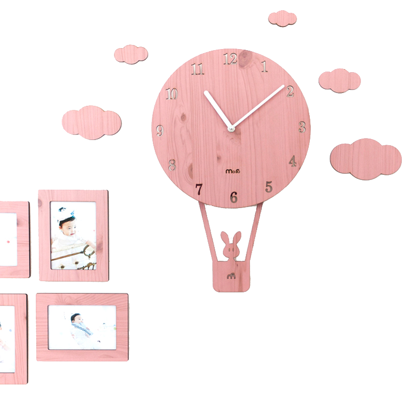 MDF Wooden Very Cute hot air balloon bunny pendulum wall clock popular for young girl