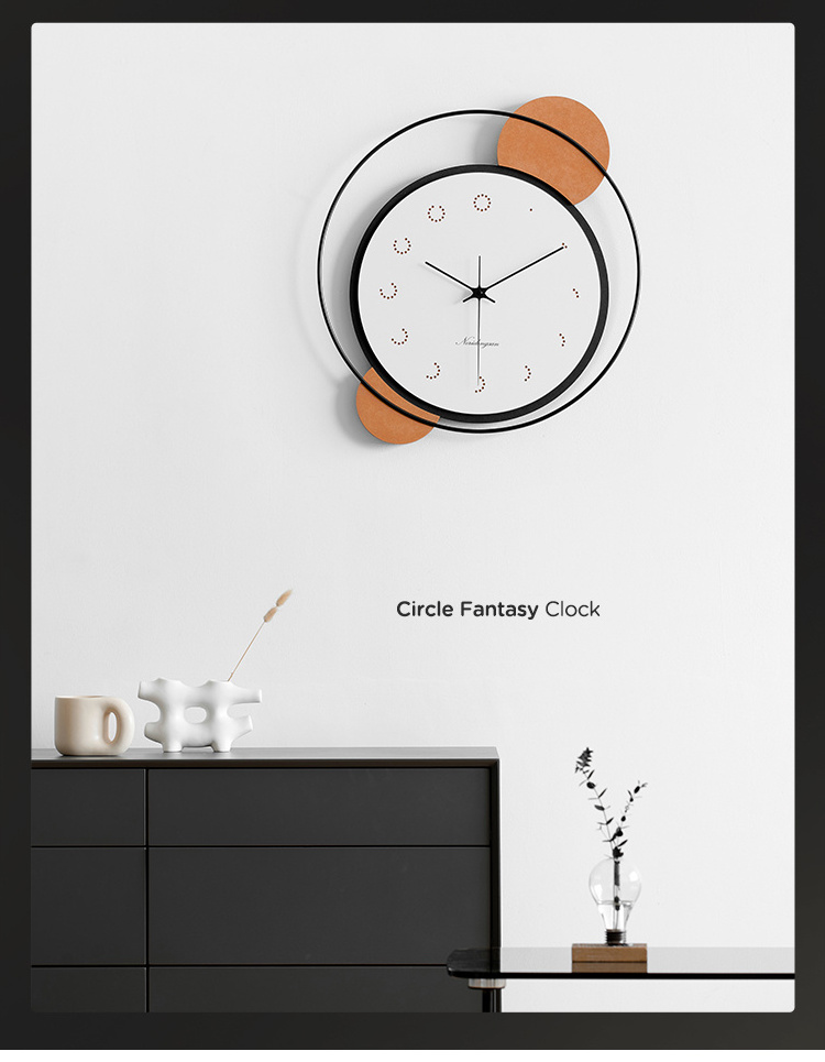 Noridongsan Circle Fantasy Wall Clock Home Decor Minimalist Modern Metal Ecoboard Wood Metal Wall Clock Wall Art Decor