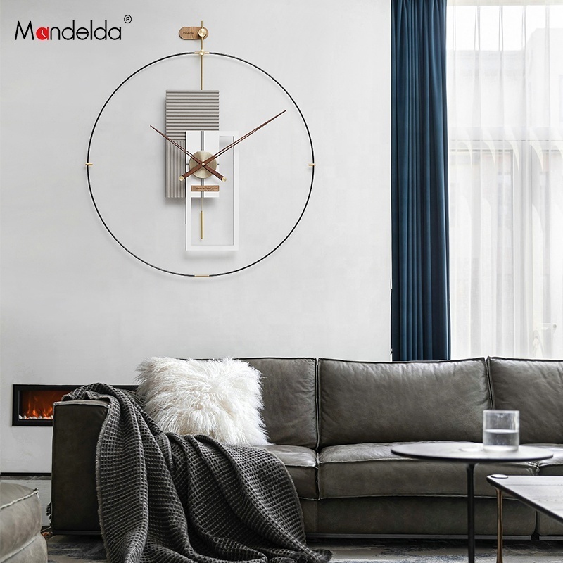 Mandelda Creative Metal Clocks Wall Minimalist Modern Clocks For Living Room Concrete Nordic Luxury 3d Clock Home Decor