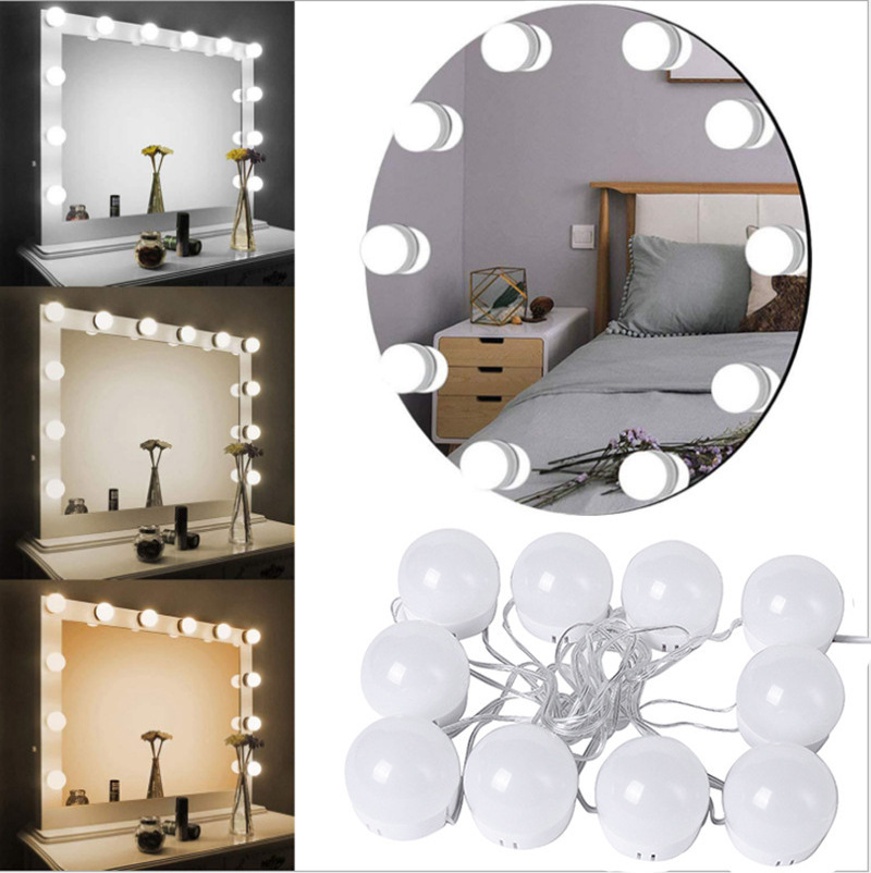 Led Mirror Lights Upgraded Hollywood Style Table LED Makeup Vanity Mirror Lights with 10 Dimmable Bulbs 3 Color Modes