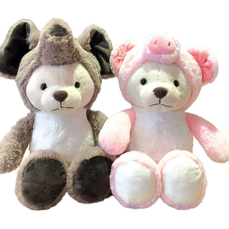 Custom Cute Plush Stuffed Animals Soft Teddy Bear with Pink Pig Cloth for Cute Gift