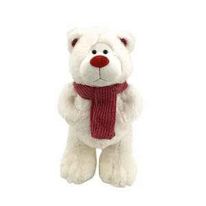 High quality plush stuffed Polar bear toy in red Scarf for holiday gift