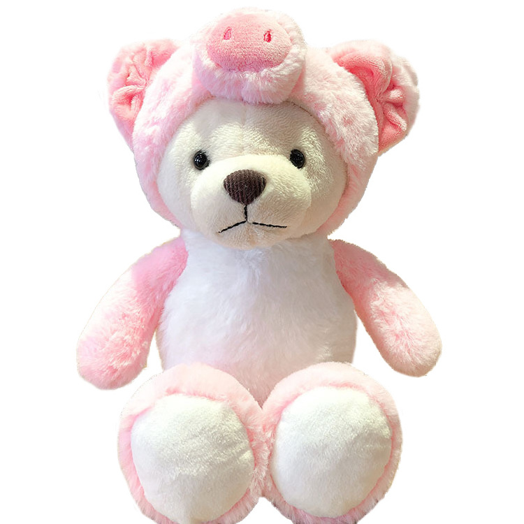 Custom Cute Plush Stuffed Animals Soft Teddy Bear with Pink Pig Cloth for Cute Gift