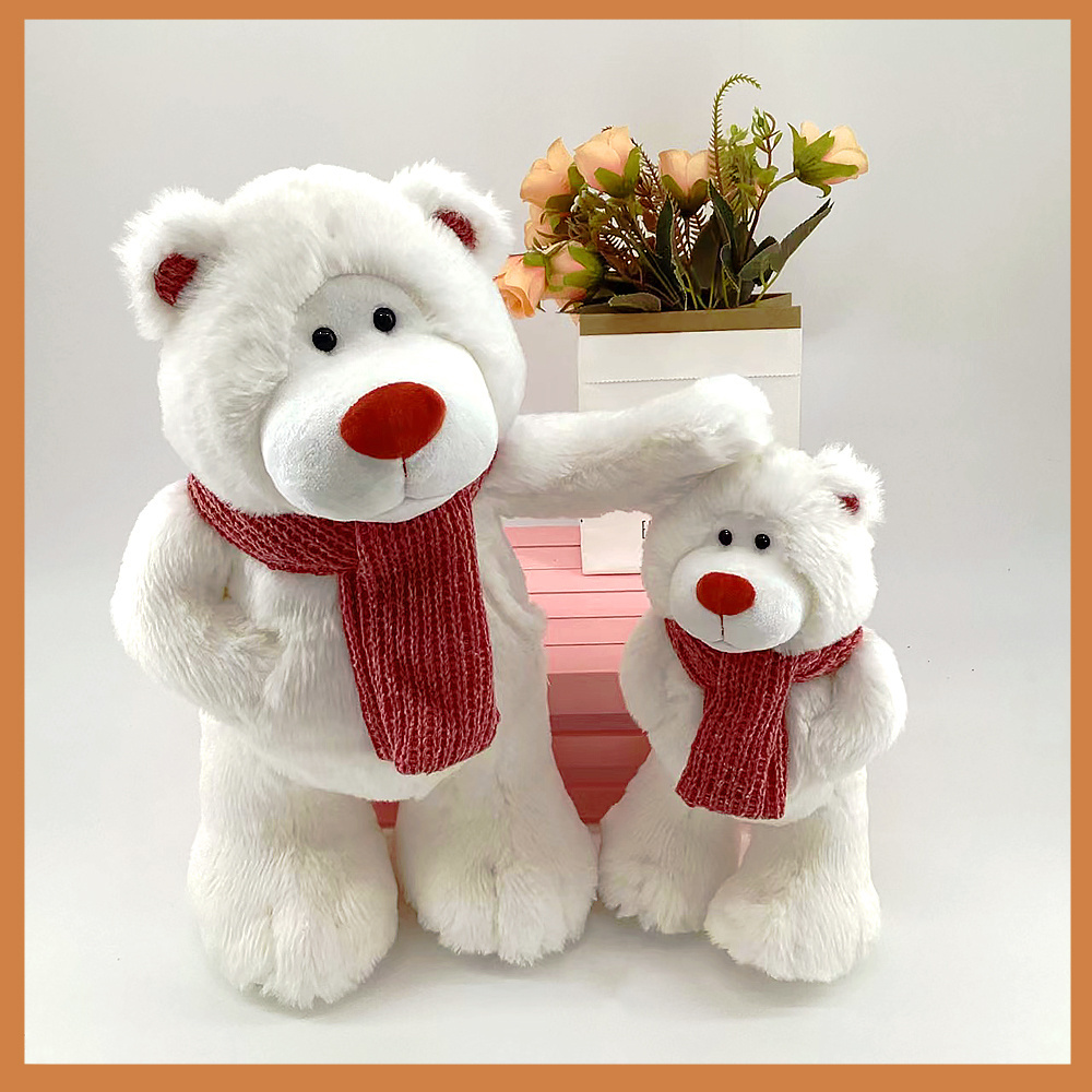 High quality plush stuffed Polar bear toy in red Scarf for holiday gift