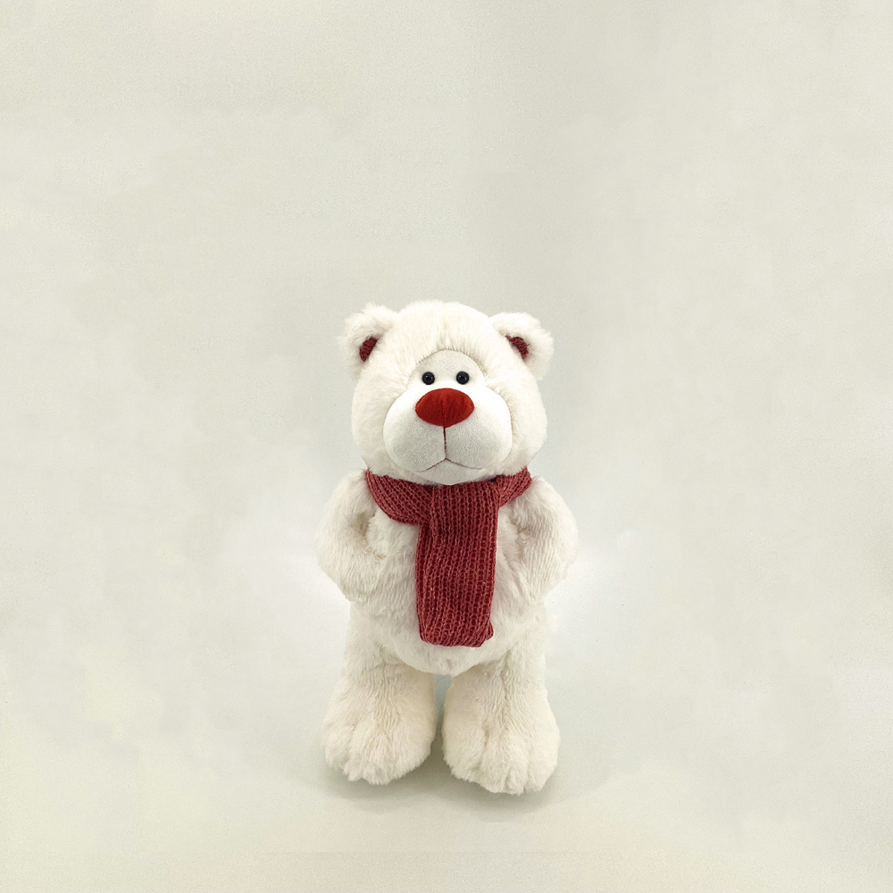 High quality plush stuffed Polar bear toy in red Scarf for holiday gift