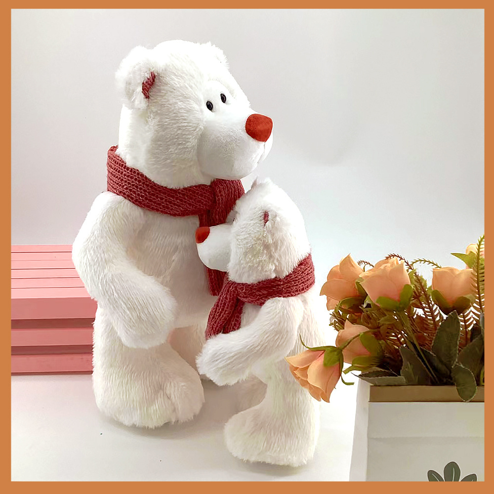 High quality plush stuffed Polar bear toy in red Scarf for holiday gift