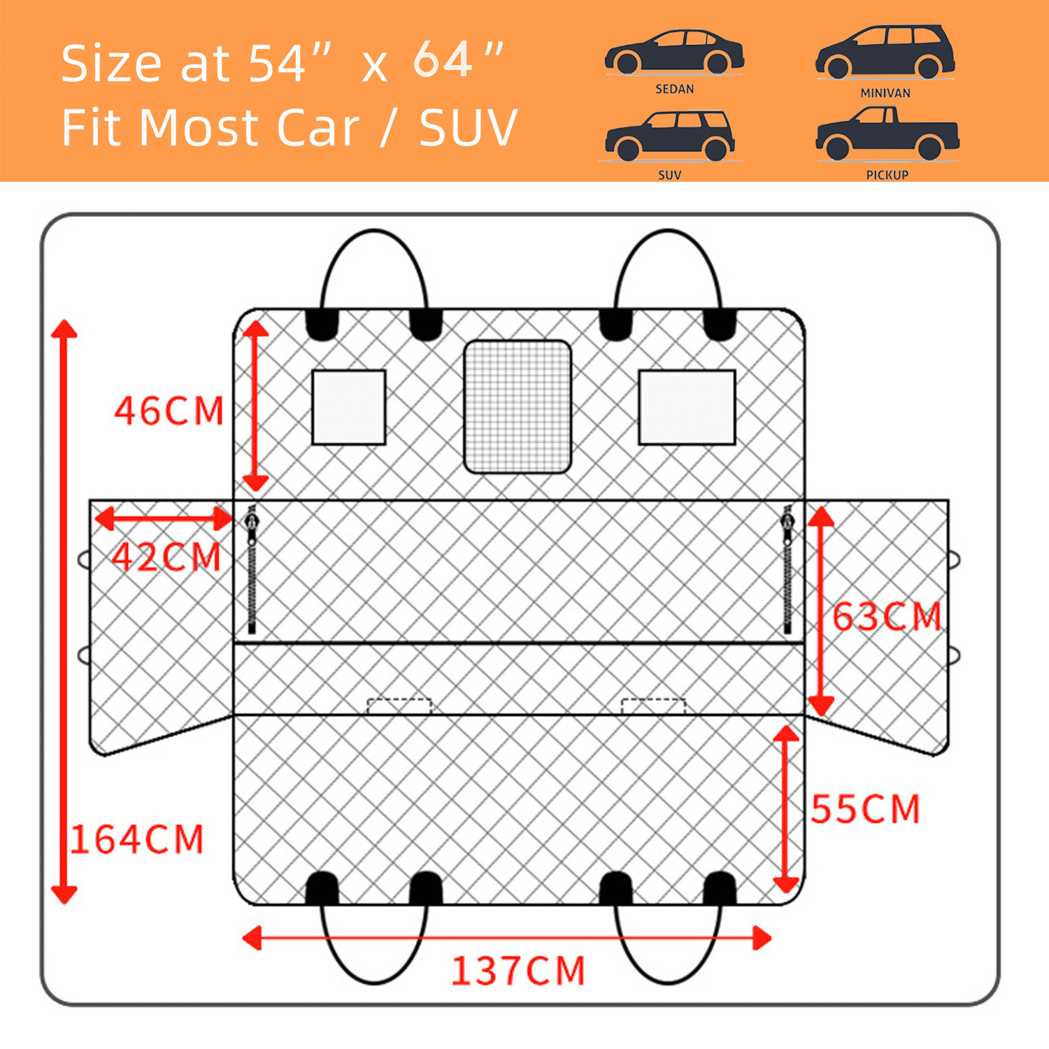 Backseat Large Dog Hammock for Car Seat Protector for SUV Truck with Side Flap&Pockets&Mesh Window