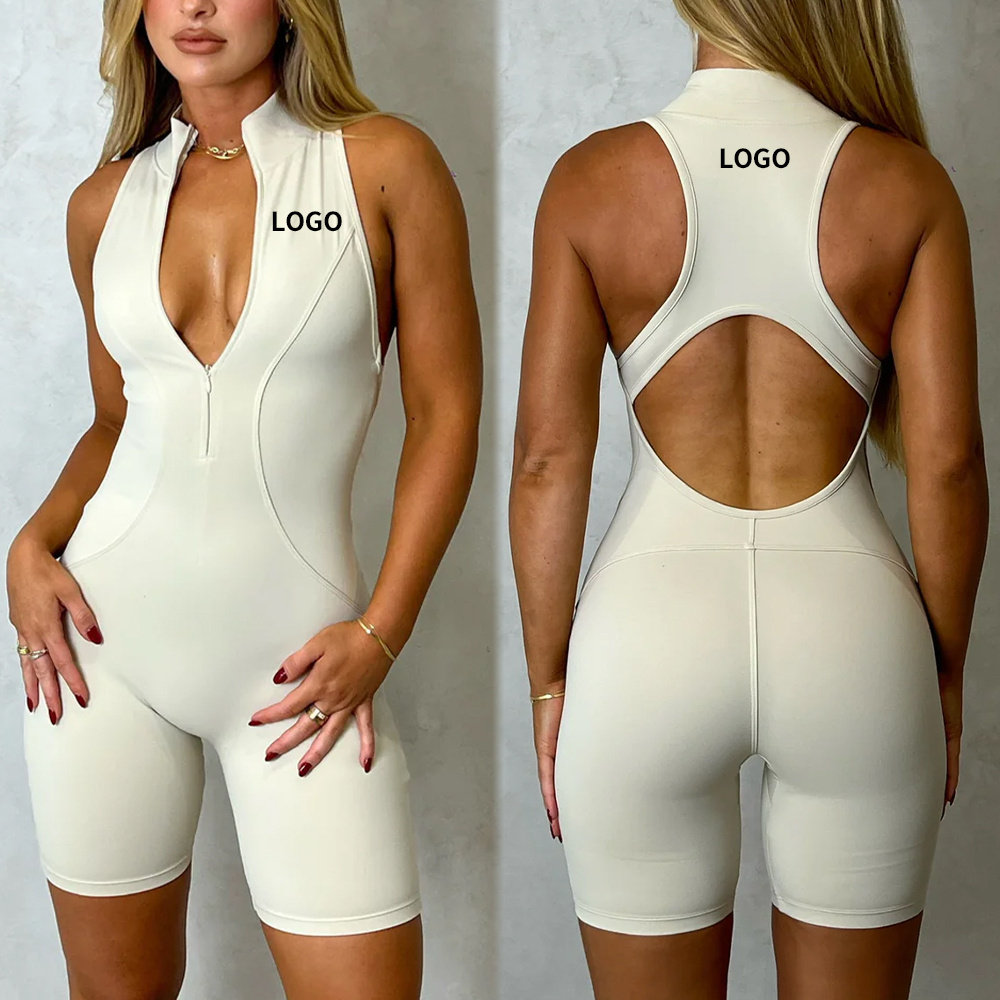 Custom Gym Fitness Set One Piece Yoga Wear Front Zipper Sportswear One Piece Women plus size Jumpsuit and rompers