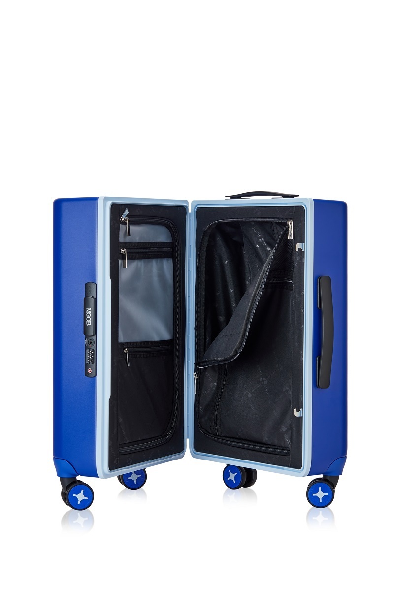 MGOB 2023 Blue Color Waterproof PC Material Aluminum Trolley Aircraft Wheels OEM Travelling Luggage Hard Shell Riding Luggage