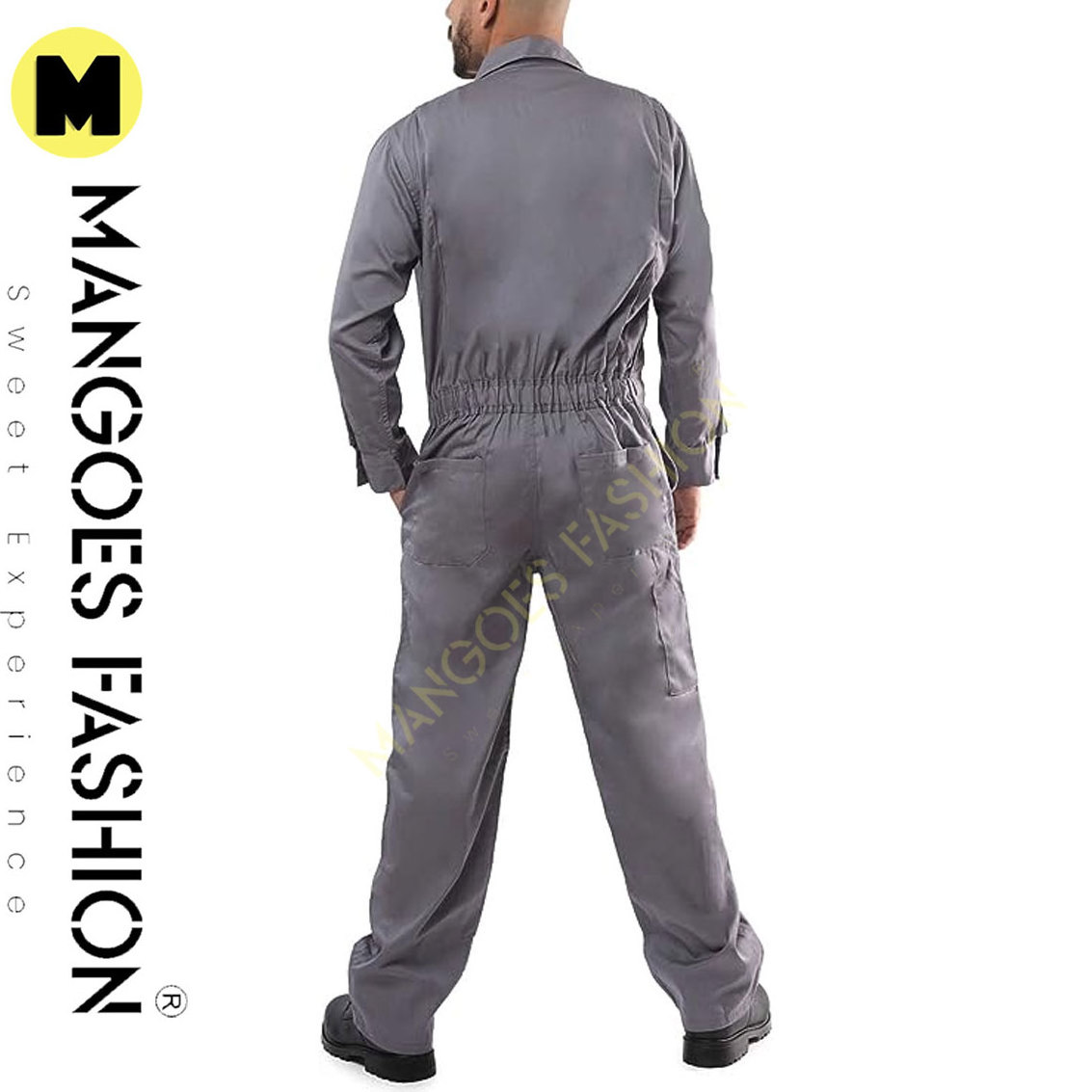 Premium Quality Gray Mechanic Safety Coverall for Men - Long Sleeve Jumpsuit with Adjustable Cuff, Blended Fabric