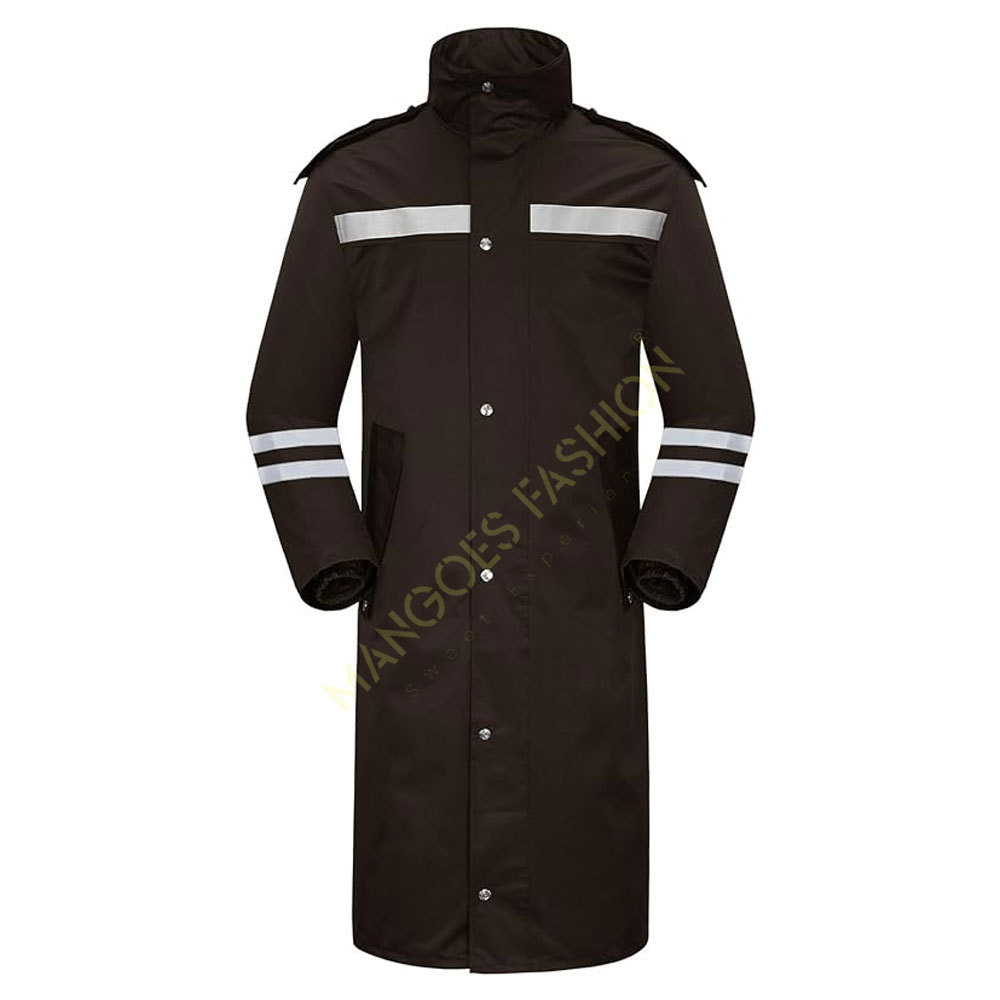 Men And Women's Waterproof Long Rain Jacket With Reflective Accents And Packable Brown Reflective Strips Widened Rain Coat