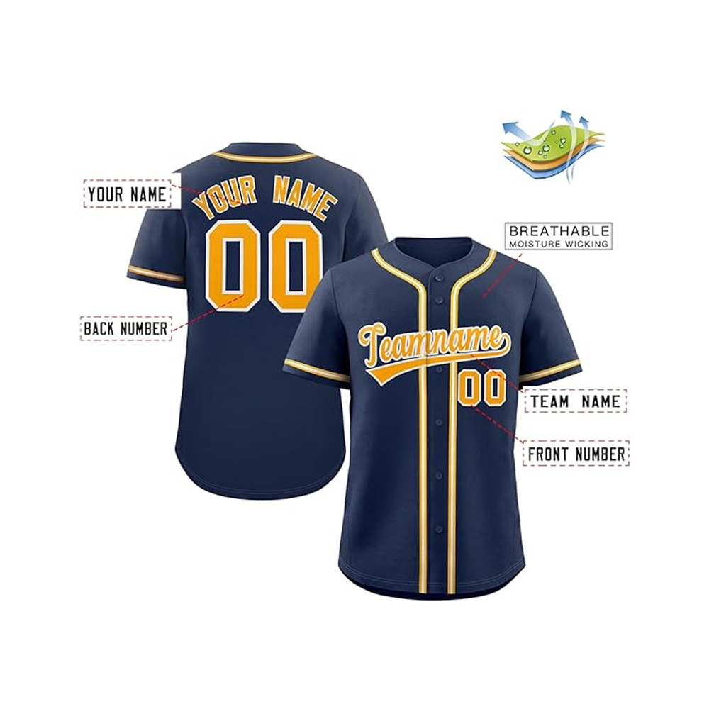 Wholesale Cheap 100% Polyester Custom Sublimated Navy Yellow White Baseball Jerseys Cheerleader Jerseys