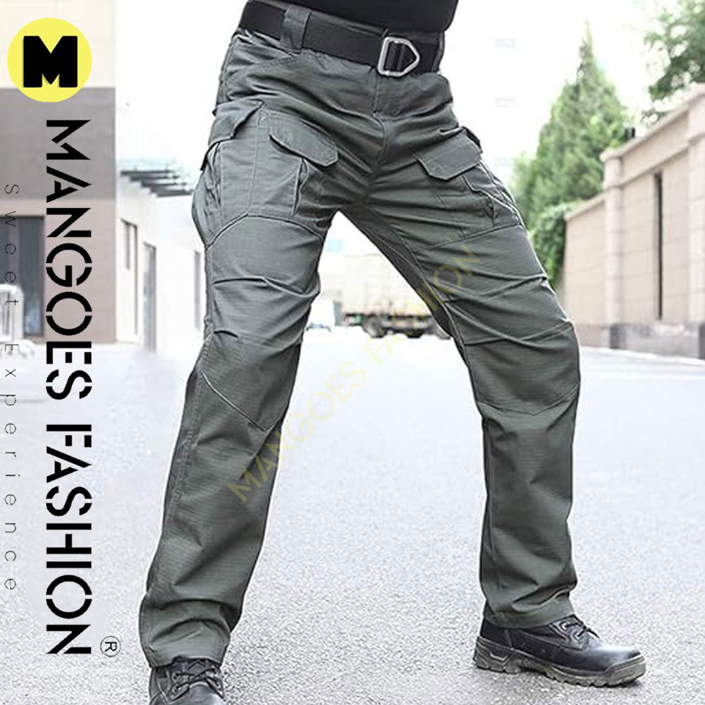 Men's Outdoor Tactical Pants Rip Stop Lightweight Waterproof Combat Cargo Work Hiking Pants Polyester Rip-stop Fabric