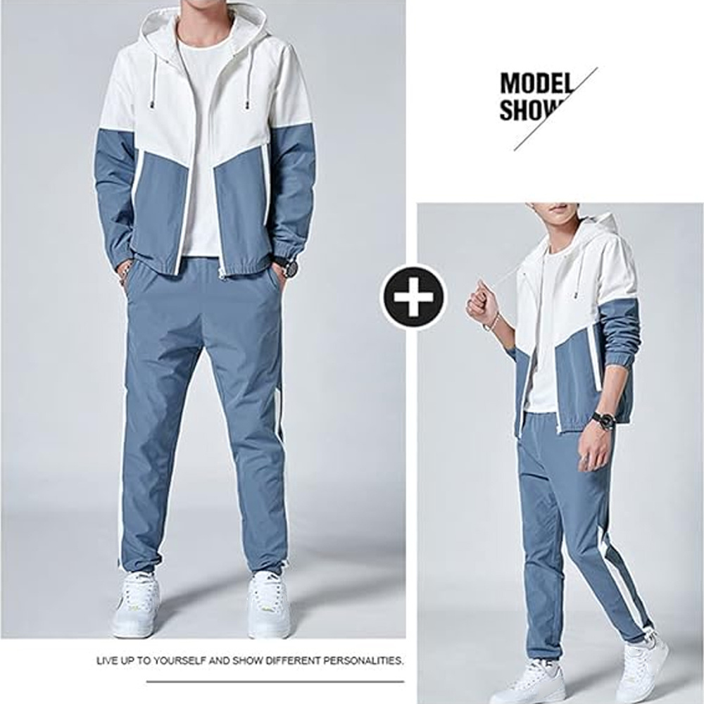 Classic Mens Retro Windbreaker Track Suit Set with Track Jacket and Track Pants - Athletic Hip Hop Style Windproof Suit