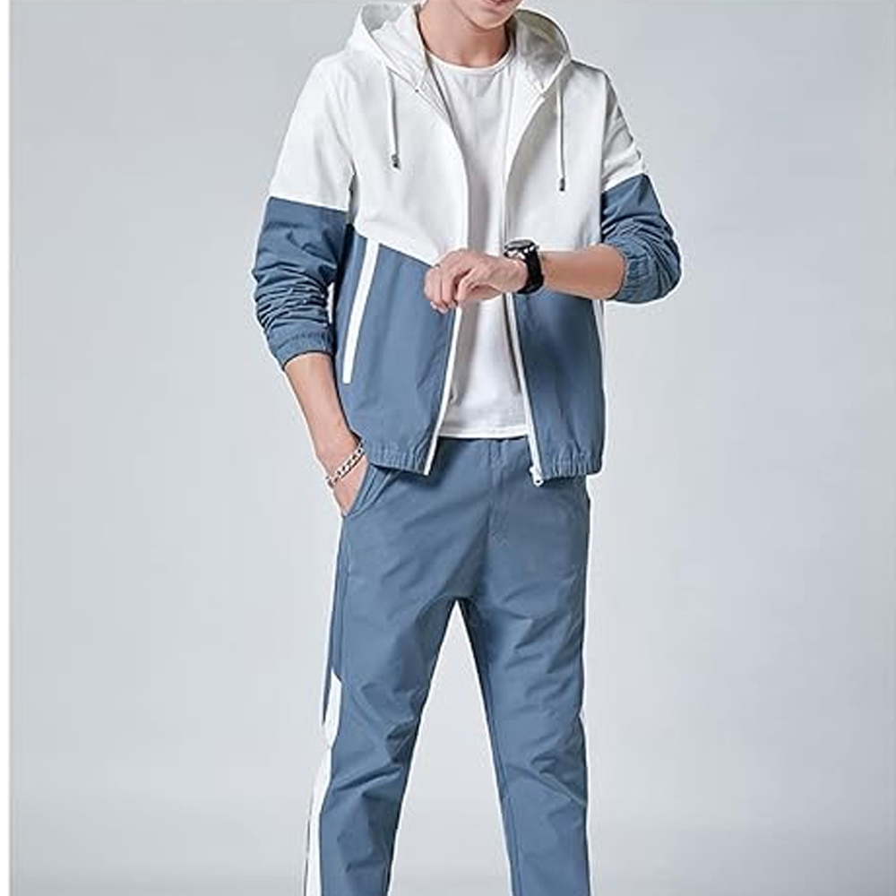 Classic Mens Retro Windbreaker Track Suit Set with Track Jacket and Track Pants - Athletic Hip Hop Style Windproof Suit