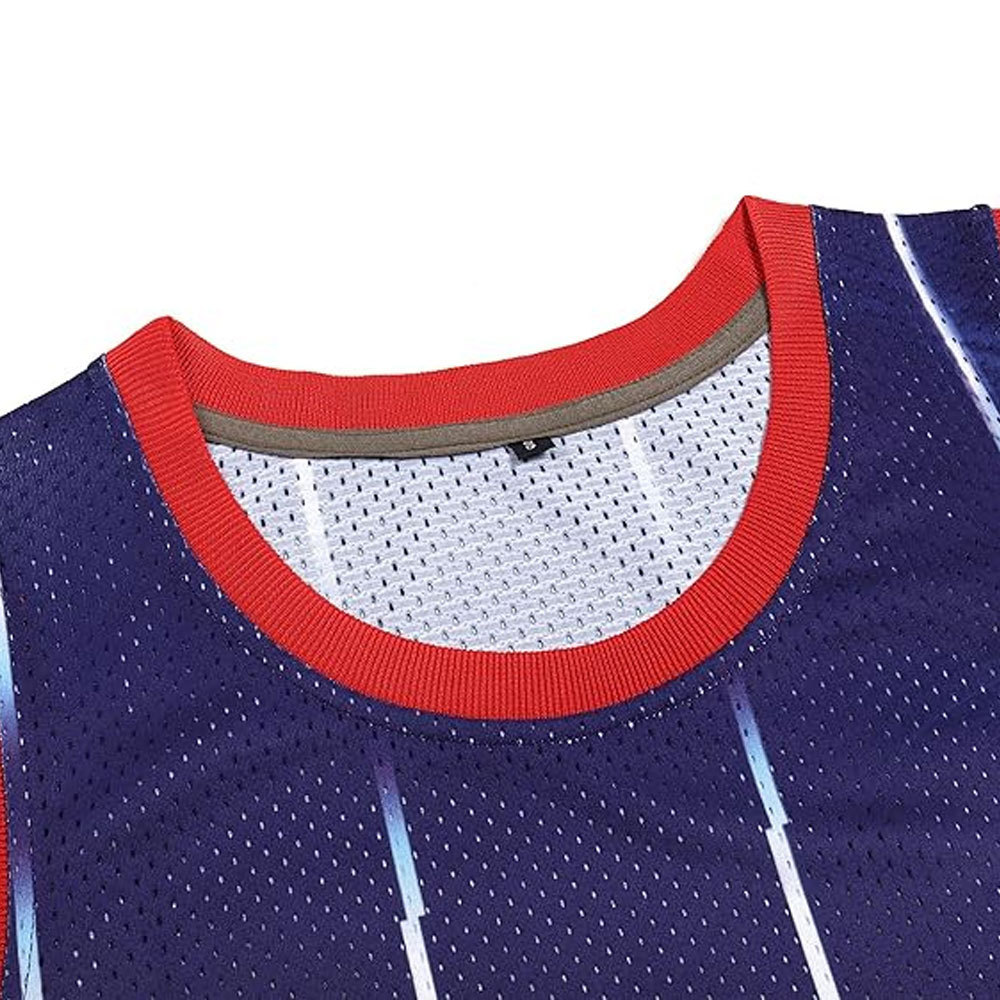 Mens Custom Made Professional Jersey Wholesale 100% Polyester Mesh Quick Dry White/Blue Stripe-navy Jersey