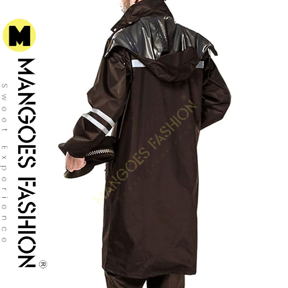 Men And Women's Waterproof Long Rain Jacket With Reflective Accents And Packable Brown Reflective Strips Widened Rain Coat