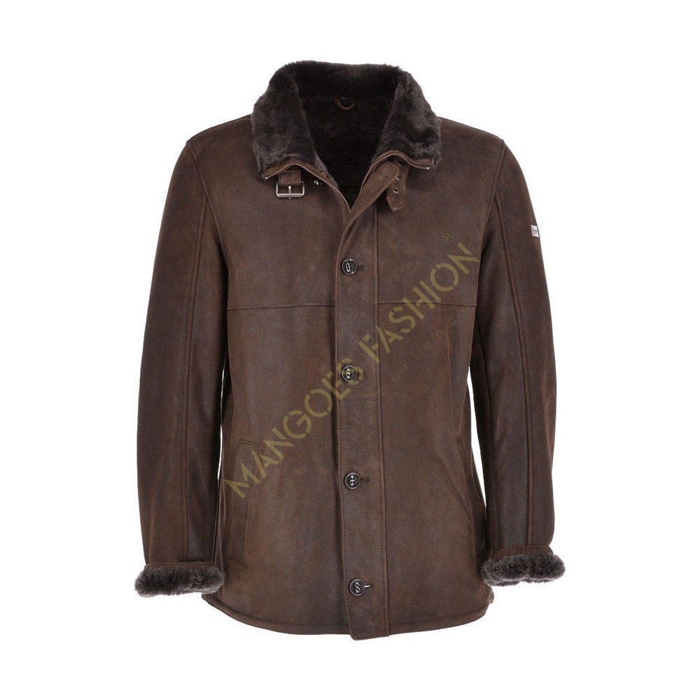 Timeless Elegance Classic Leather Sheepskin Coat in Brown Classic leather coat Sheepskin jacket Elegant sheepskin apparel