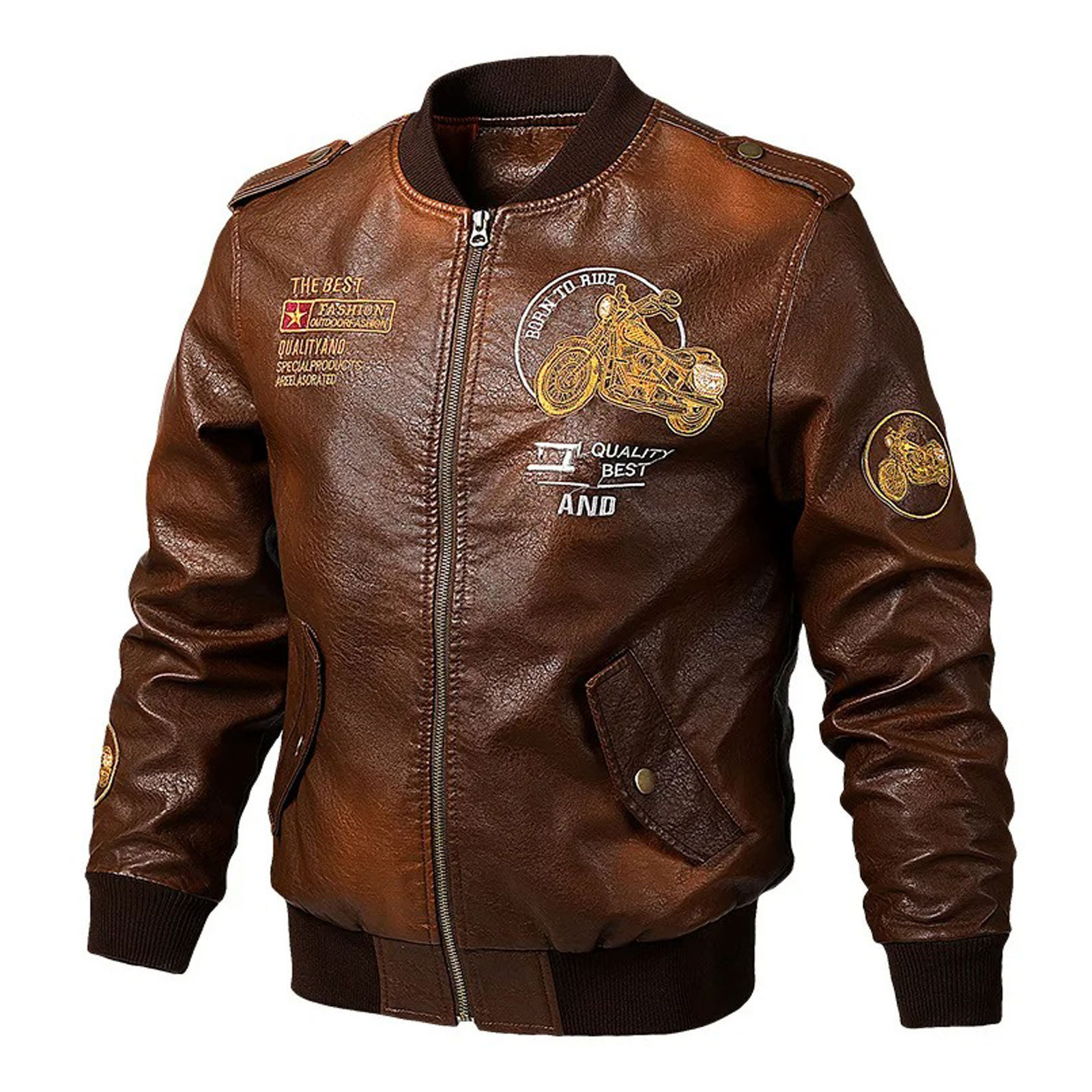 High Street Personality Embroidery Baseball Jackets Coat Men Clothing - Stylish PU Leather Motorcycle Jacket