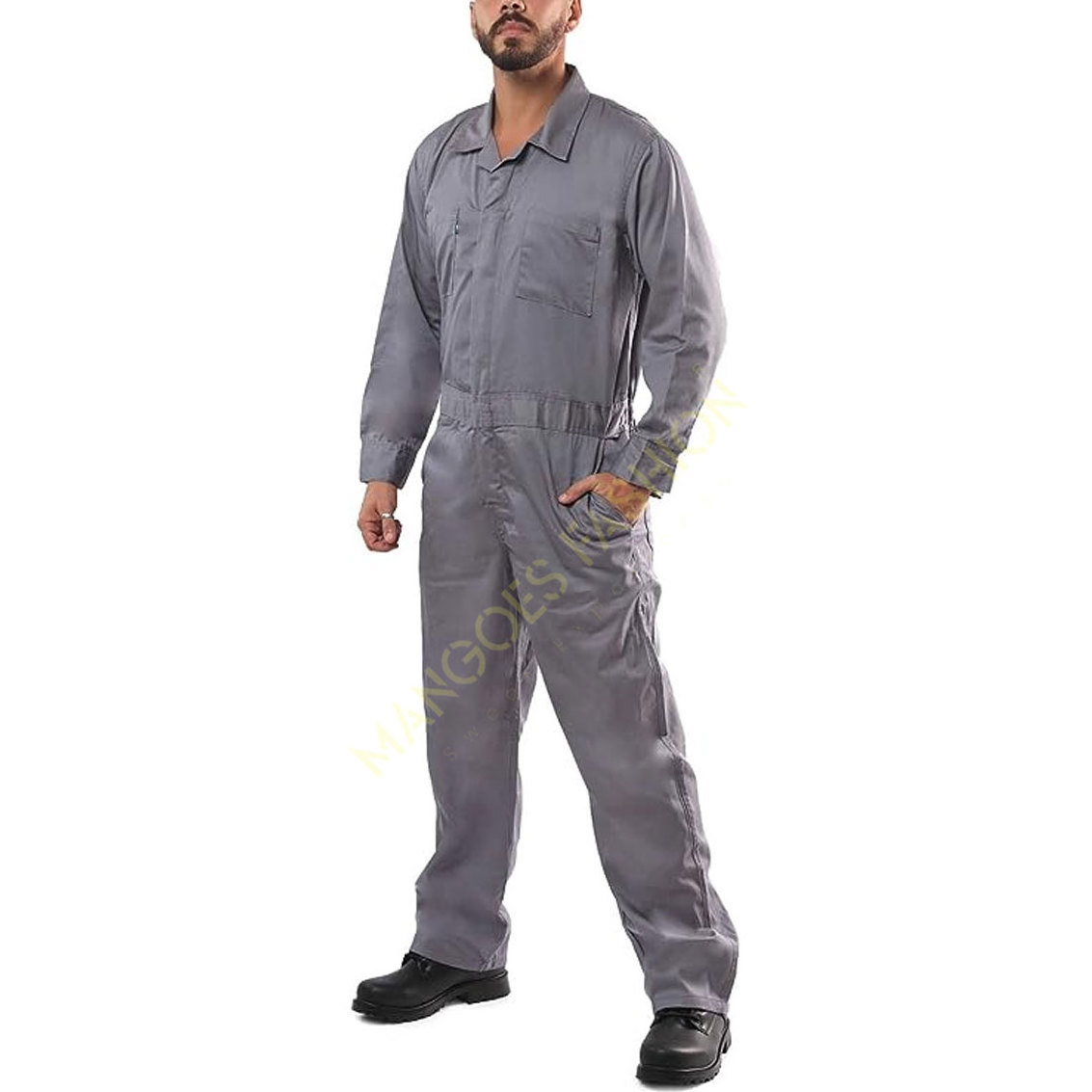 Premium Quality Gray Mechanic Safety Coverall for Men - Long Sleeve Jumpsuit with Adjustable Cuff, Blended Fabric