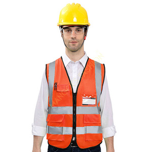 Reflective Vest With Pockets Hi Vis Orange Mesh Construction Safety Vests Outer Wholesale Workwear Vest