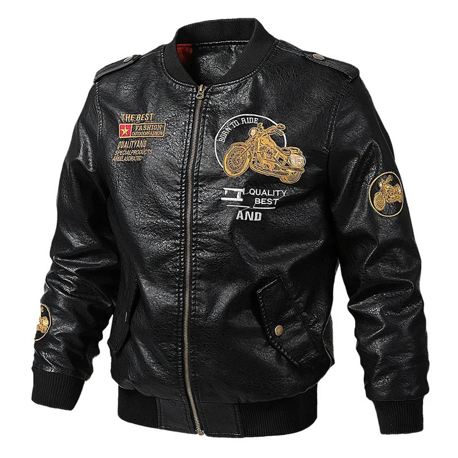 High Street Personality Embroidery Baseball Jackets Coat Men Clothing - Stylish PU Leather Motorcycle Jacket