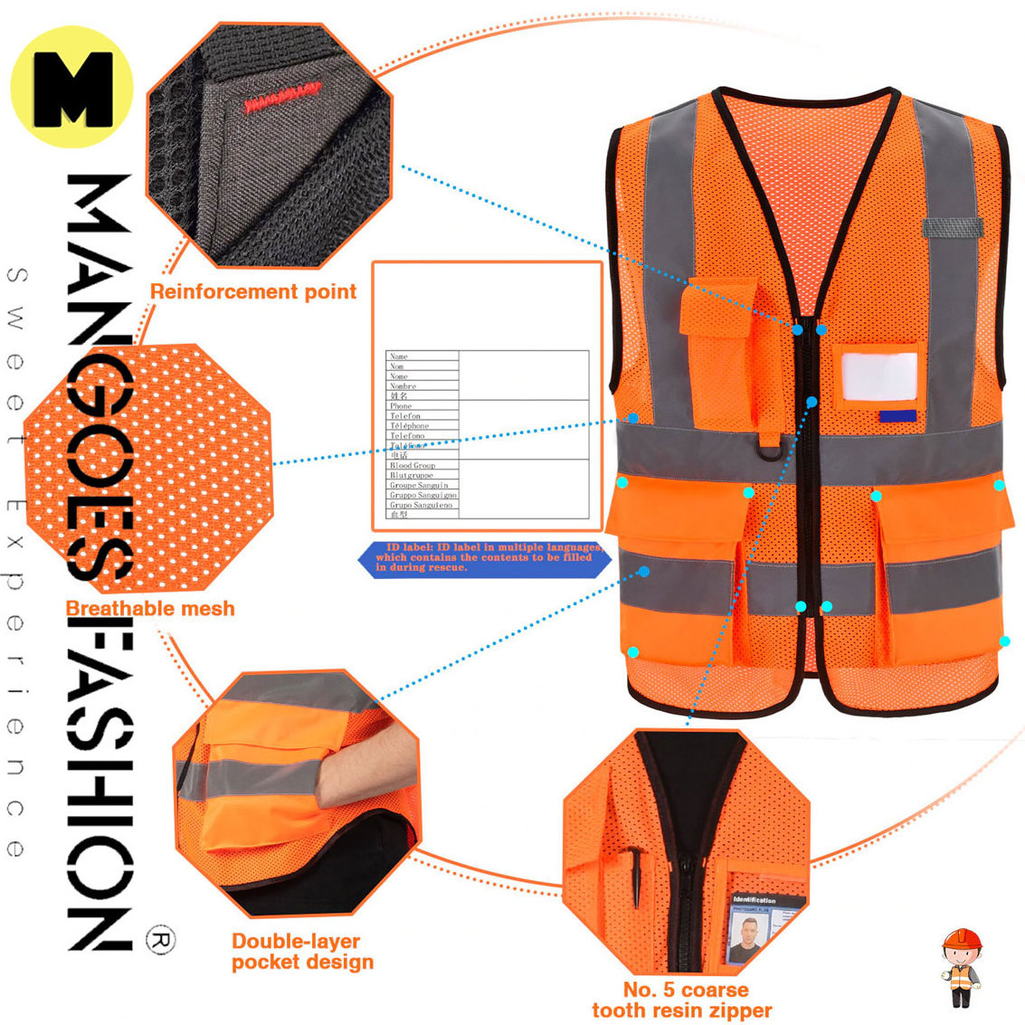 New Design Men Safety Vest Pakistan Made Safety Wholesale Workwear Vest With Mesh Pocket Men Fishing Vest